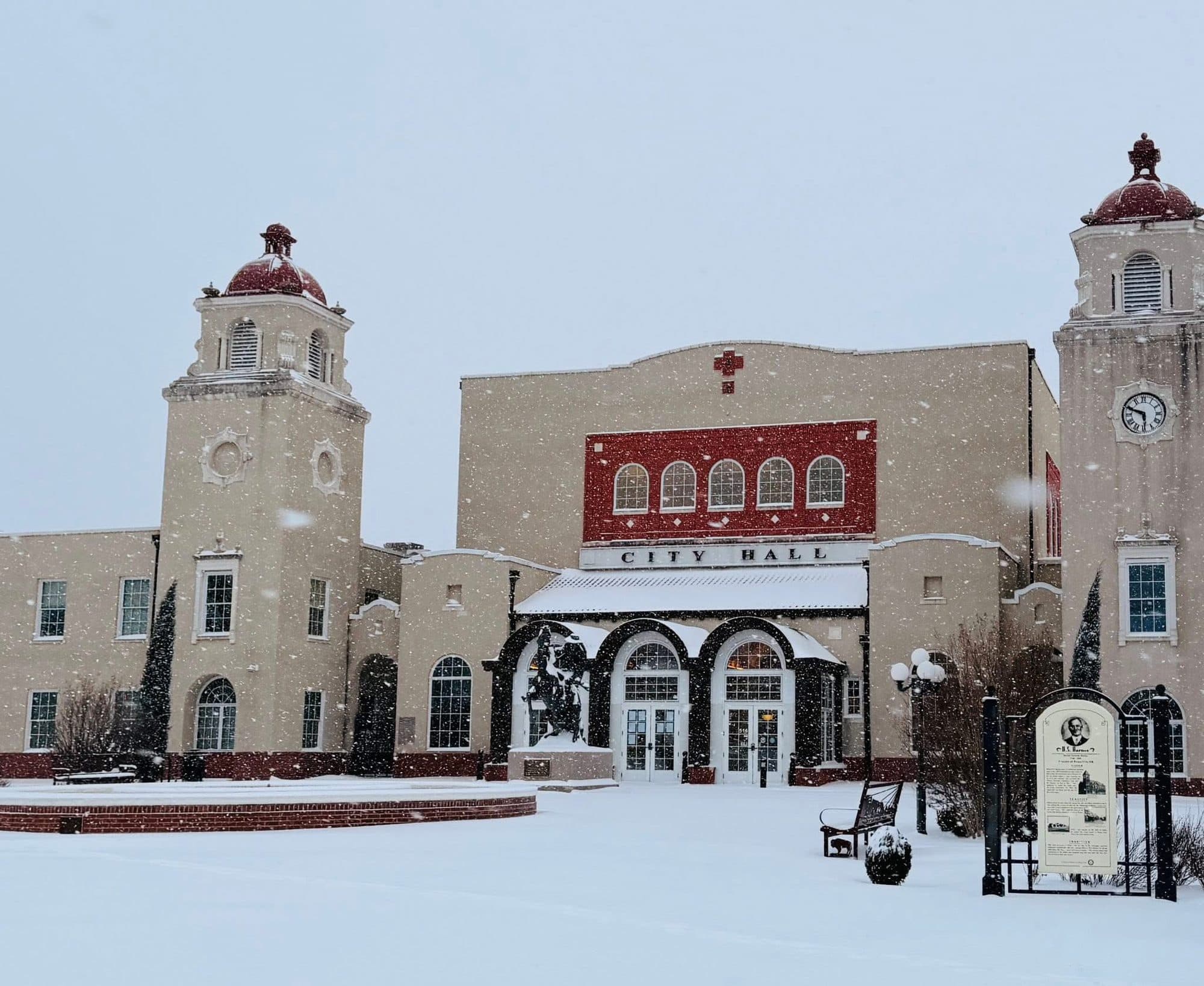Centennial Plaza & City Hall in the snow