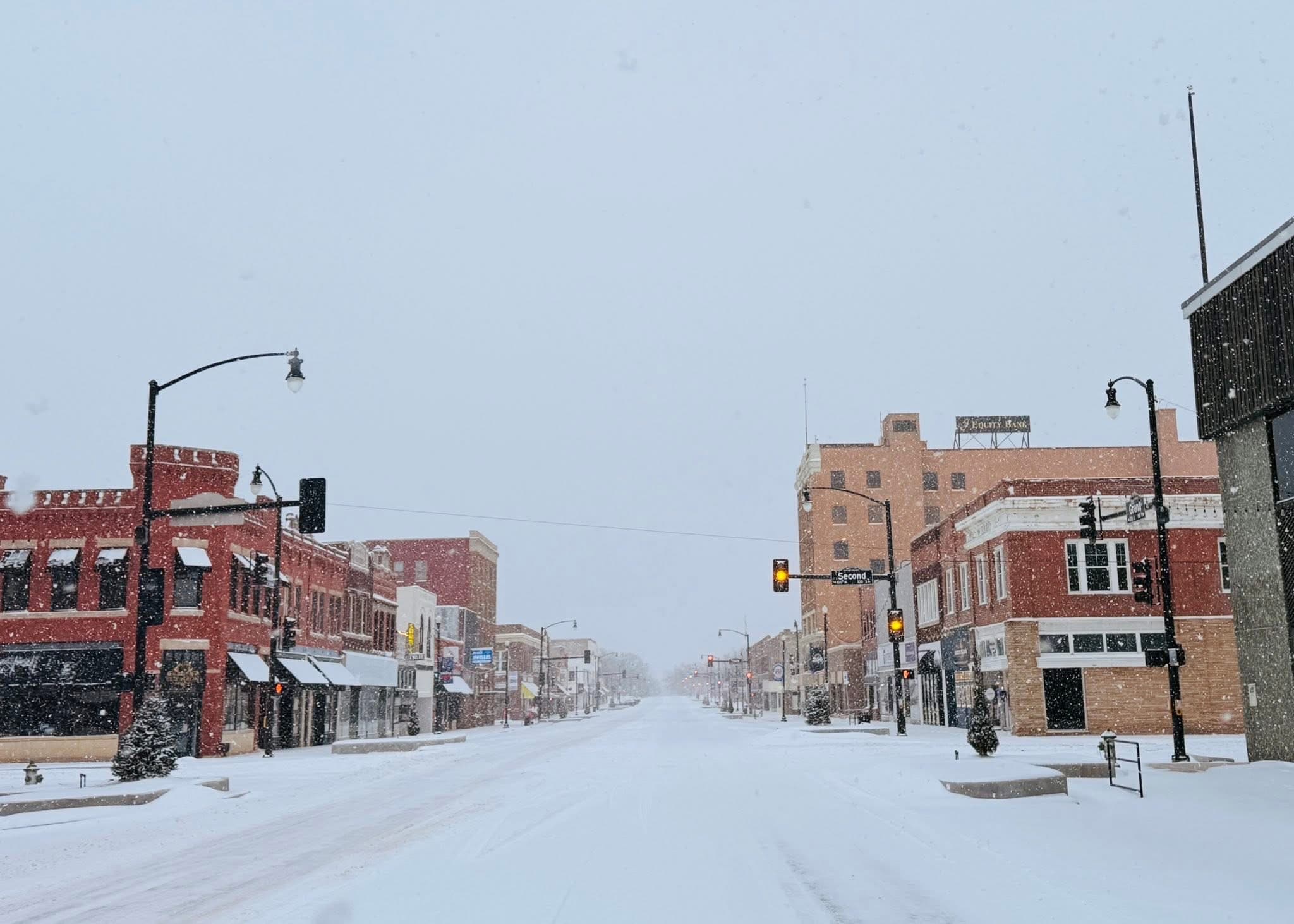 Historic downtown Ponca City under snow